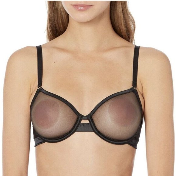 Simone Perele Implicite Bra 32DD 32E Black Mesh Sheer Unpadded See Through - Picture 1 of 11